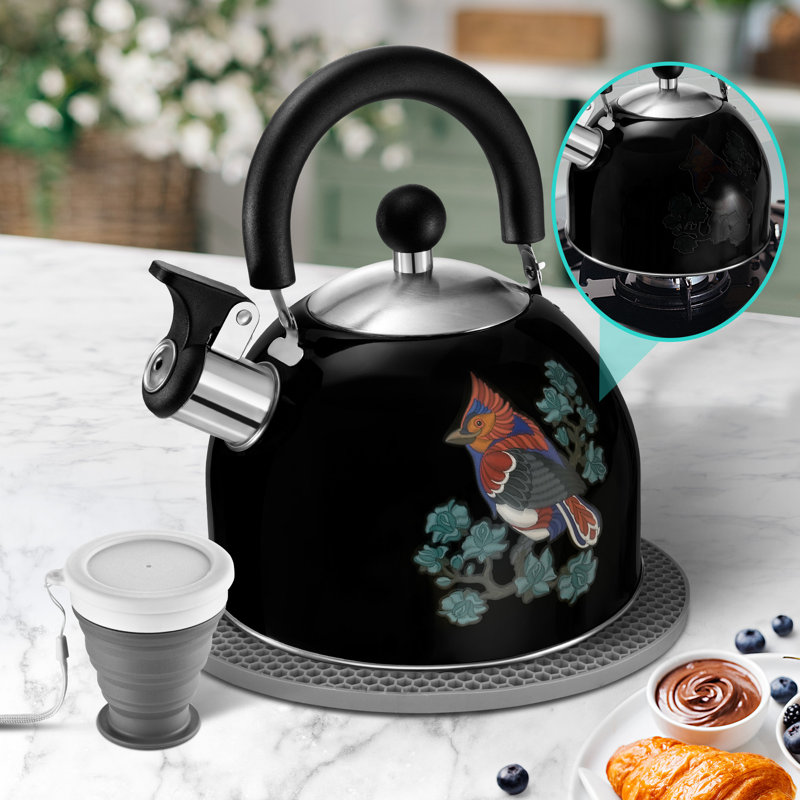 ARC Stainless Steel 2QT Whistling Tea Kettle Black Color Changing Design Stovetop Tea Pot Wayfair